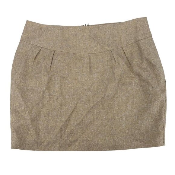 MICHAEL KORS SIZE 10 LINEN BLEND GOLD BEIGE  MINI SKIRT METALLIC ACCENTS - Picture 1 of 10